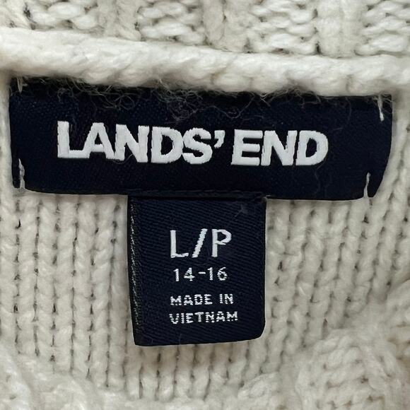 Lands End Sweater Womens L Petite Cream Cable Knit Fisherman Turtleneck Cozy - Picture 11 of 14